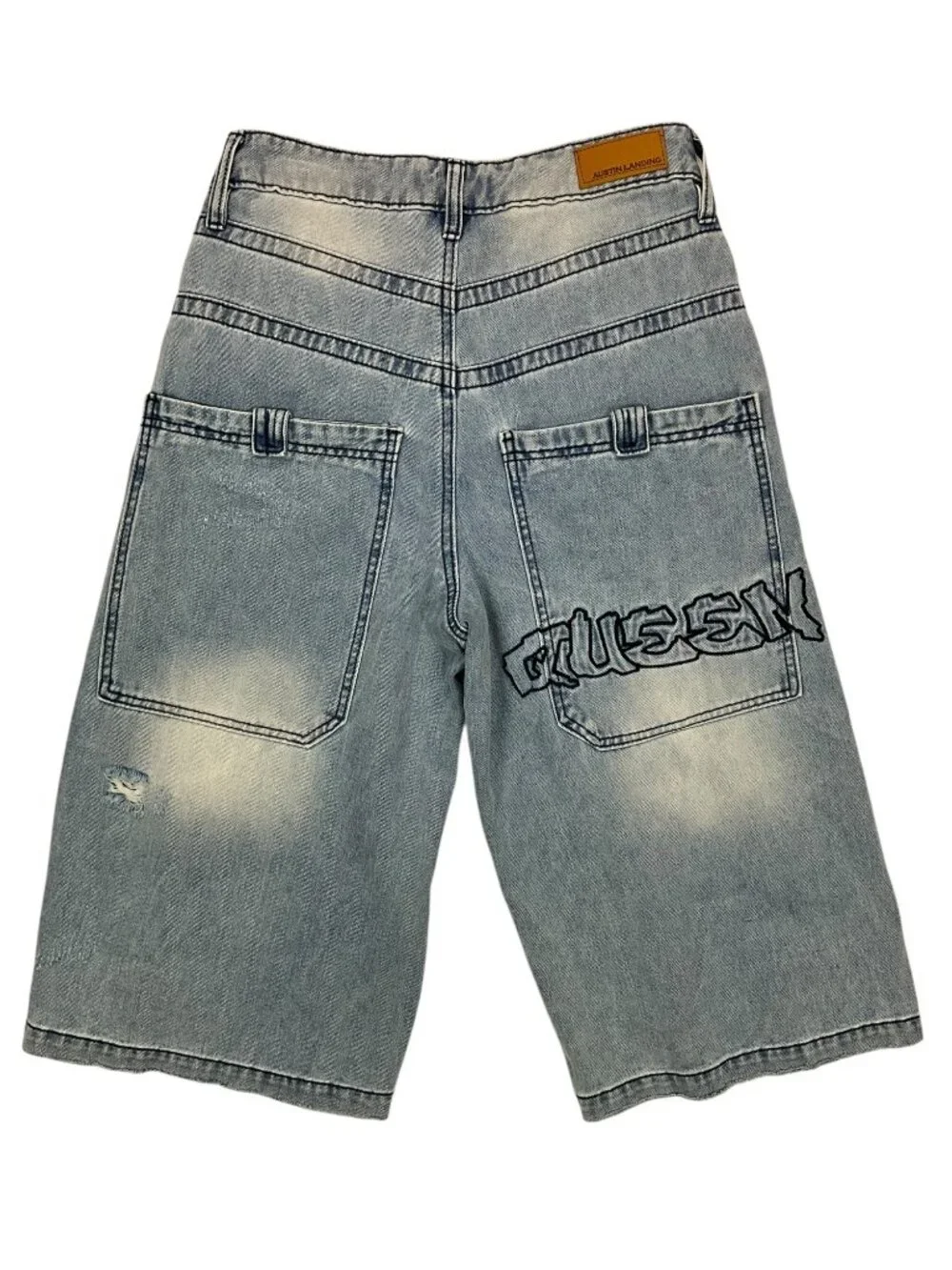 Austin Landing Queen Jorts Denim Shorts 3 Blue Embroidered Tribal Skater